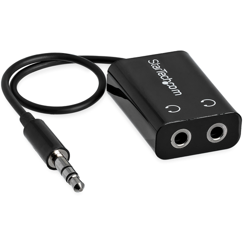 StarTech.com Black Slim Mini Jack Headphone Splitter Cable Adapter - 3.5mm Male to 2x 3.5mm Female