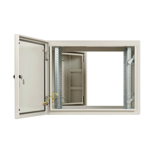 Tripp Lite SRN4G9USDP SmartRack Industrial Enclosure with Lock - NEMA 4, Wall Mount, Metal Construction, Hinged Back, 32 in. Depth, 9U, Gray