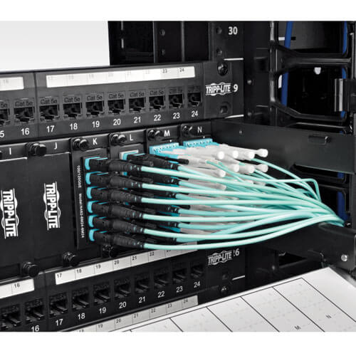 Tripp Lite N844-05M-12-P MTP/MPO Patch Cable, 12 Fiber, 40GbE, 40GBASE-SR4, OM3 Plenum-Rated - Aqua, 5M (16 ft.)