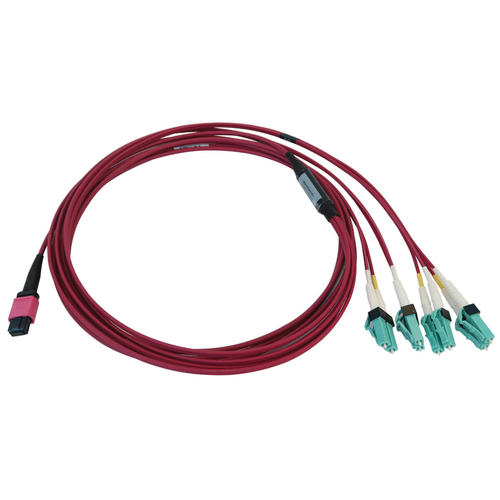 Tripp Lite N845X-03M-8L-MG 40/100G Multimode 50/125 OM4 Fiber Optic Cable (12F MTP/MPO-PC to 4x Duplex LC/PC F/M), LSZH, Magenta, 3 m (9.8 ft.)