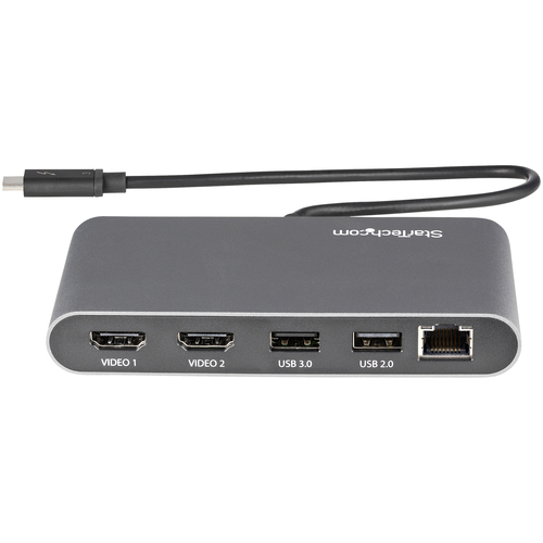 StarTech.com Thunderbolt 3 Mini Dock - Portable Dual Monitor Docking Station w/HDMI 4K 60Hz, 2x USB-A Hub (3.0/2.0), GbE - 11in/28cm Cable - TB3 Multiport Adapter - Mac/Windows