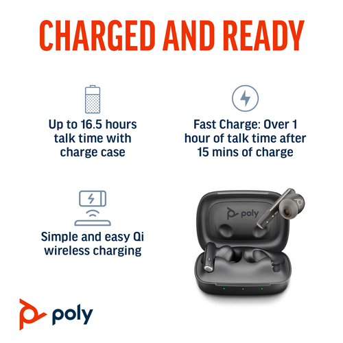 Poly Voyager Free 60 UC M Carbon Black Earbuds +BT700 USB-C Adapter +Basic Charge Case