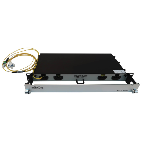 Tripp Lite Preloaded Fiber Panel, 1U - 2x (12F MTP/MPO-APC to 4x LC Duplex F/M) 8F Trunk Cables, OS2 Singlemode, 20 m (65.6 ft.)