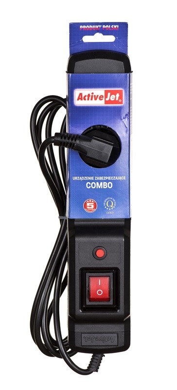 Activejet COMBO 3GN 1 5M black power strip with cord