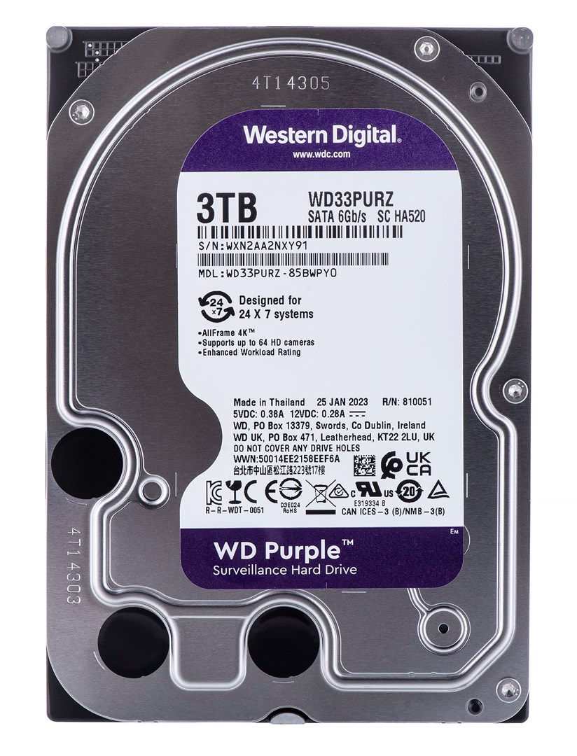 Western Digital Blue Purple internal hard drive 3 TB 5400 RPM 64 MB 3.5" Serial ATA III
