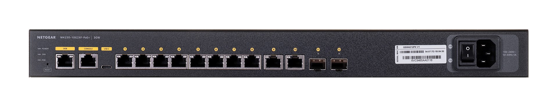 NETGEAR M4250-10G2XF-PoE+ Managed L2/L3 Gigabit Ethernet (10/100/1000) Power over Ethernet (PoE) 1U Black