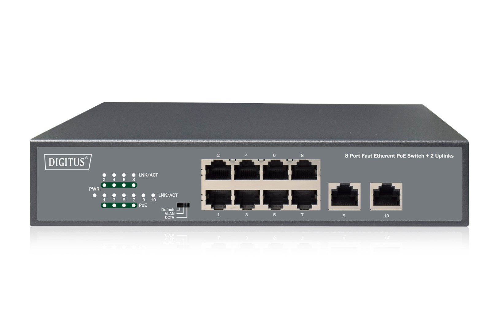Digitus 8-Port Fast Ethernet PoE Netwrkswitch, Desktop, unmanaged, 2 Uplink Ports RJ45,120 W, af/at