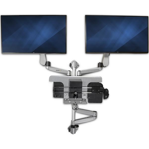 StarTech.com Wall Mount Workstation - Articulating Standing Desk with Ergonomic Height Adjustable Dual Monitor Arm & Keyboard Tray - 2x 30" VESA Displays - Foldable Wall Mounted Sit Stand