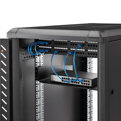 StarTech.com 2U Server Rack Shelf - Universal Rack Mount Cantilever Shelf for 19" Network Equipment Rack & Cabinet - Heavy Duty Steel – Weight Capacity 44lb/20kg - 16" Deep Tray, Black