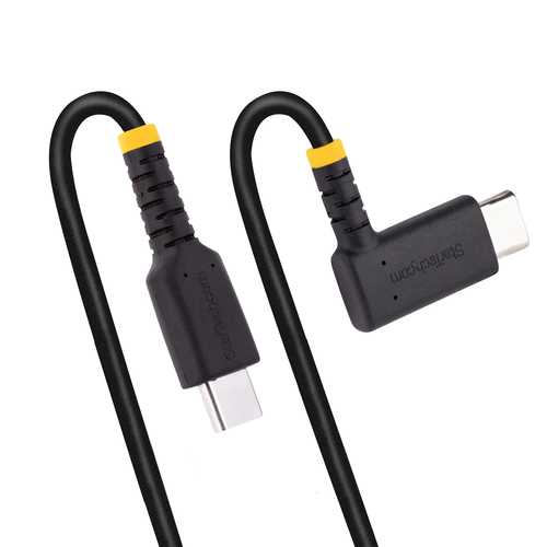 StarTech.com 3ft (1m) USB C Charging Cable Right Angle - 60W PD 3A - Heavy Duty Fast Charge USB-C Cable - Black USB 2.0 Type-C - Rugged Aramid Fiber - USB Charging Cord