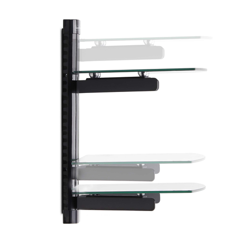 StarTech.com Dual Floating Wall-Mounted AV Shelves, Adjustable Height Shelf For Under TV, Organize A/V Equipment On Black Tempered Glass Shelves