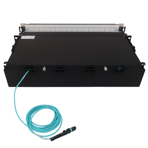Tripp Lite Preloaded Fiber Patch Panel, 2U - 32x (12F MTP/MPO-PC to 4x LC Duplex F/F) 8F Trunk Cables, OM4 Multimode, 3 m (9.8 ft.)