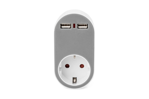 Digitus Universal USB Plug-in Charger with 2 x USB-A Sockets and Integrated Socket
