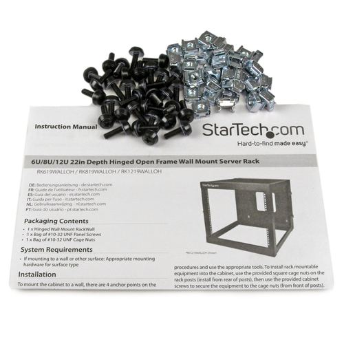 StarTech.com 8U Hinged Open Frame Wall-Mount Server Rack - 22 in. Deep