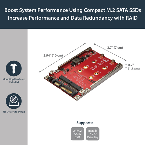 StarTech.com Dual-Slot M.2 Drive to SATA Adapter for 2.5" Drive Bay - RAID