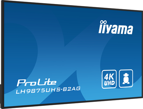 iiyama 98" 4K UHD Professional Digital Signage display featuring Android OS, iiSignage² and OPS PC slot