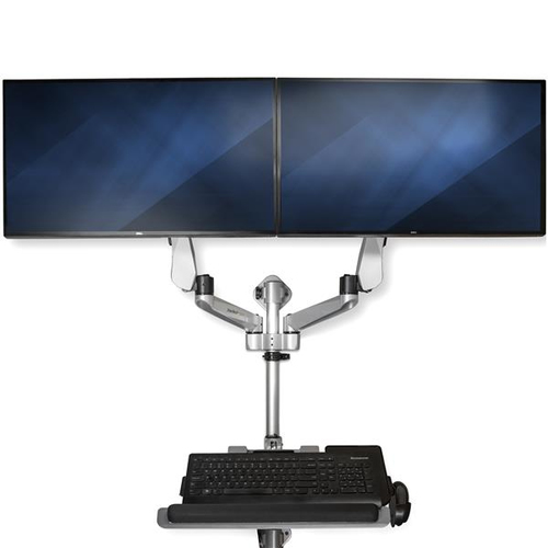 StarTech.com Wall Mount Workstation - Articulating Standing Desk with Ergonomic Height Adjustable Dual Monitor Arm & Keyboard Tray - 2x 30" VESA Displays - Foldable Wall Mounted Sit Stand