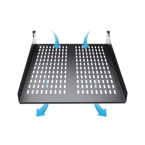 StarTech.com 2U Server Rack Shelf - Universal Vented Rack Mount Cantilever Tray for 19" Network Equipment Rack & Cabinet - Heavy Duty Steel – Weight Capacity 50lb/23kg - 22" Deep Shelf, Black