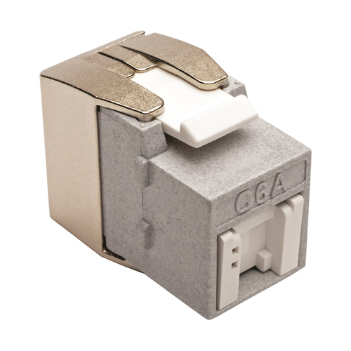 Tripp Lite N238-001-GY-TFA Toolless Cat6a Keystone Jack, PoE/PoE+ Compliant, Shuttered - Gray, TAA