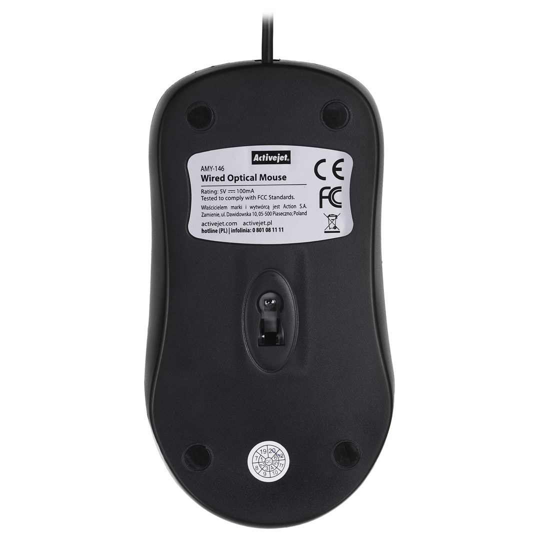 Activejet AMY-146 wired computer mouse (optical; 1000 DPI; black)