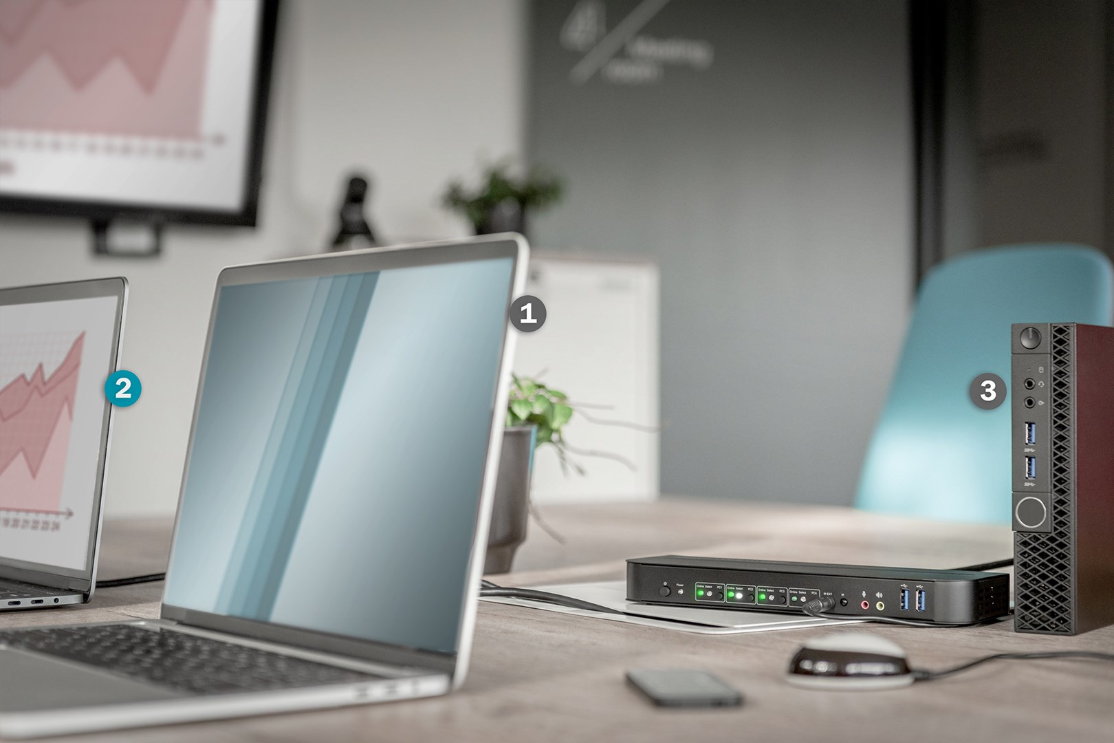 Digitus KVM Switch, 4-Port, 4K60Hz, 4 x DP in, 1 x DP/HDMI out