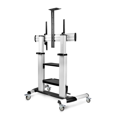 StarTech.com Rolling TV Cart/Stand On Wheels For 60-100inch Flat Screens Up To 220lb (100kg), Height Adjustment via Hand Crank, Mobile/Portable Trolley Mount