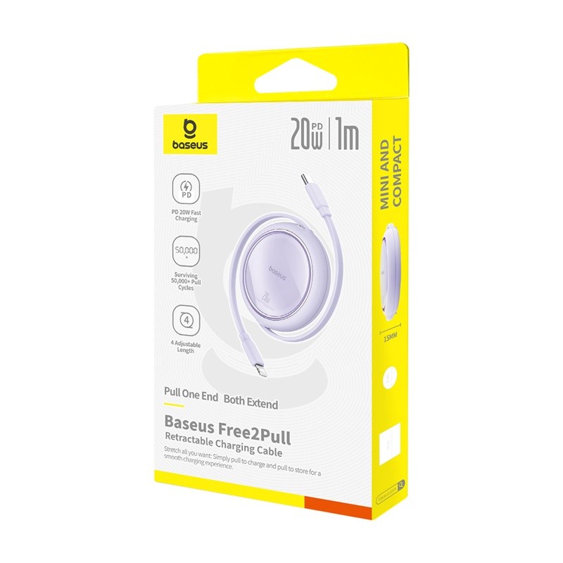 Baseus Free2Pull Expandable USB C to iP Ligtning fast charging cable 1 m 20 W Purple