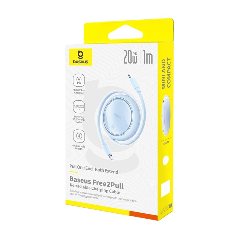 Baseus Free2Pull Expandable USB C to iP Ligtning fast charging cable 1 m 20 W Blue