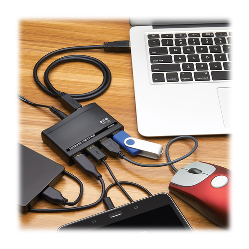 Tripp Lite U360-004-R-INT 4-Port USB-A Mini Hub - USB 3.x (5Gbps), International Plug Adapters