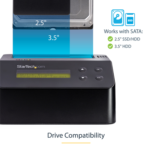 StarTech.com Single Bay Hard Drive Eraser, Standalone HDD/SSD Sanitizer, USB 3.0 to SATA II (3 Gbps), 9 Erase Modes, LCD Display, Secure Erase Hard Disk Sanitizer Dock, DB-9 Printer Port, TAA Compliant