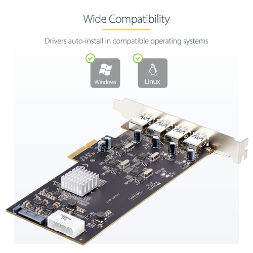 StarTech.com 4-Port USB PCIe Card, USB 3.2 5Gbps, PCI Express Expansion Card with 4x Independent USB Controllers, 4x USB-A Ports, Windows/macOS/Linux