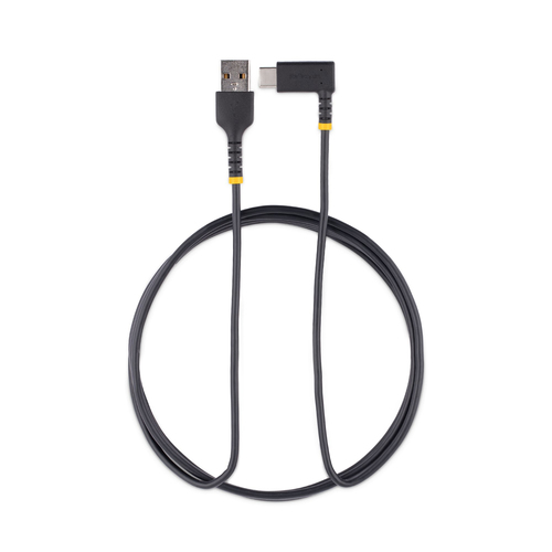 StarTech.com 6ft (2m) USB A to C Charging Cable Right Angle - Heavy Duty Fast Charge USB-C Cable - Black USB 2.0 A to Type-C - Rugged Aramid Fiber - 3A - USB Charging Cord