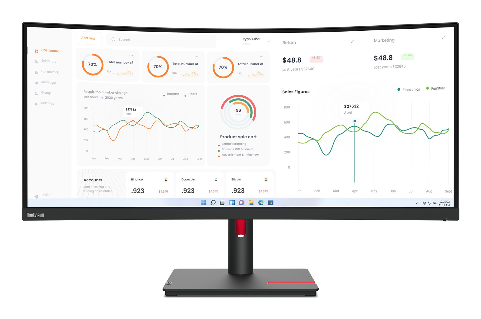 Lenovo ThinkVision T34w-30 LED display 86.4 cm (34") 3440 x 1440 pixels Wide Quad HD Black